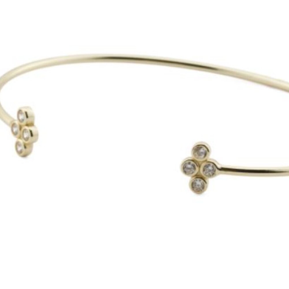 NWT ARGENTO VIVO Clover Open Bangle Bracelet 14kt Gold Plated Cubic Zirconia